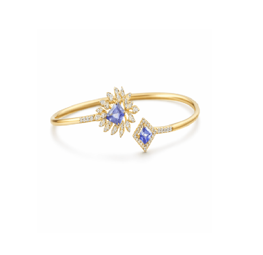 Elegant Rose Gold Diamond & Violet Gemstone Open Cuff Bangle for Women